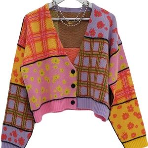 Cropped Patchwork Floral Cardigan